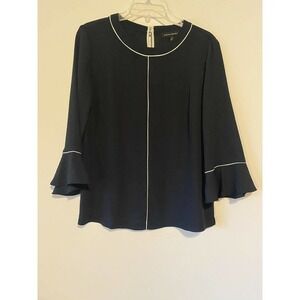 Banana Republic Pullover Long Sleeve Ruffles Blouse Size Small Navy Blue